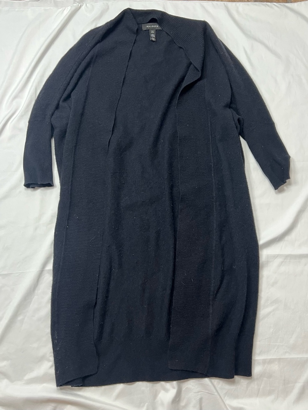 Halogen Black 100% Cashmere Open Cardigan